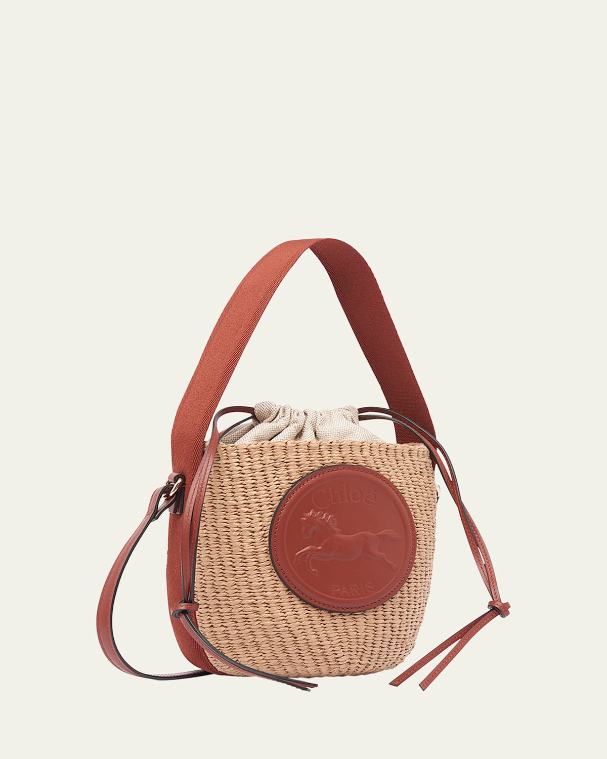 Chloé Mini Horse Medal Basket Bag In Natural Fibres Brown Size Onesize 100% Paper Yarn, Calf-skin Leather In 27s Sepia Brown