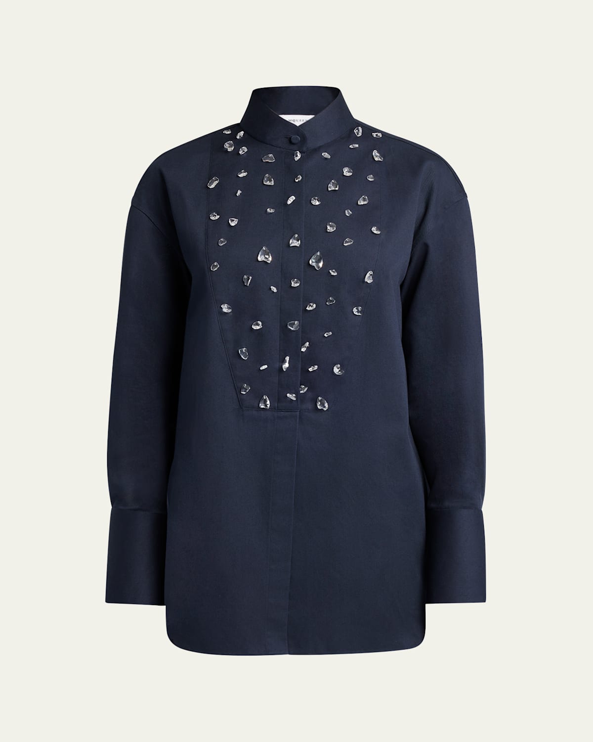 Alexander Mcqueen Crystal Tuxedo Blouse In Navy