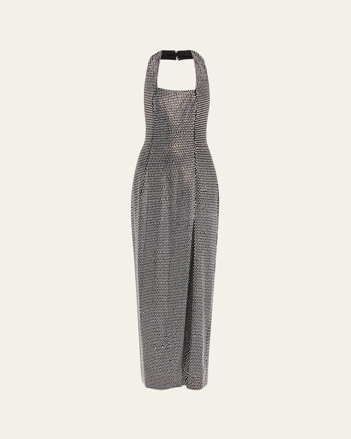 AREA CRYSTAL EMBELLISHED HALTER SLIT GOWN 