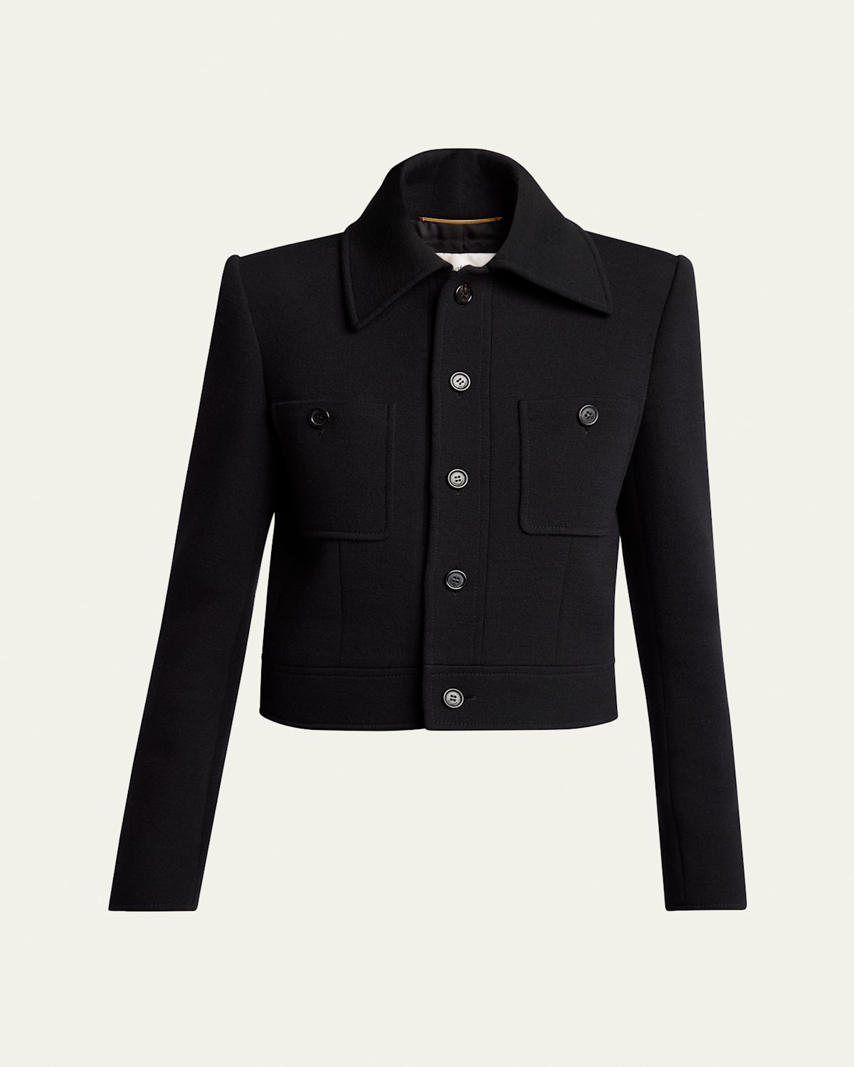 Saint Laurent Collared Button Down Wool Jacket In Noir
