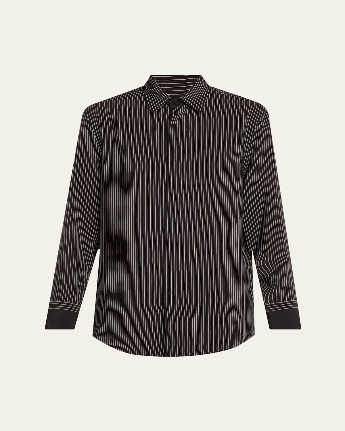 Saint Laurent Striped Silk Button-down Shirt In Black Wht