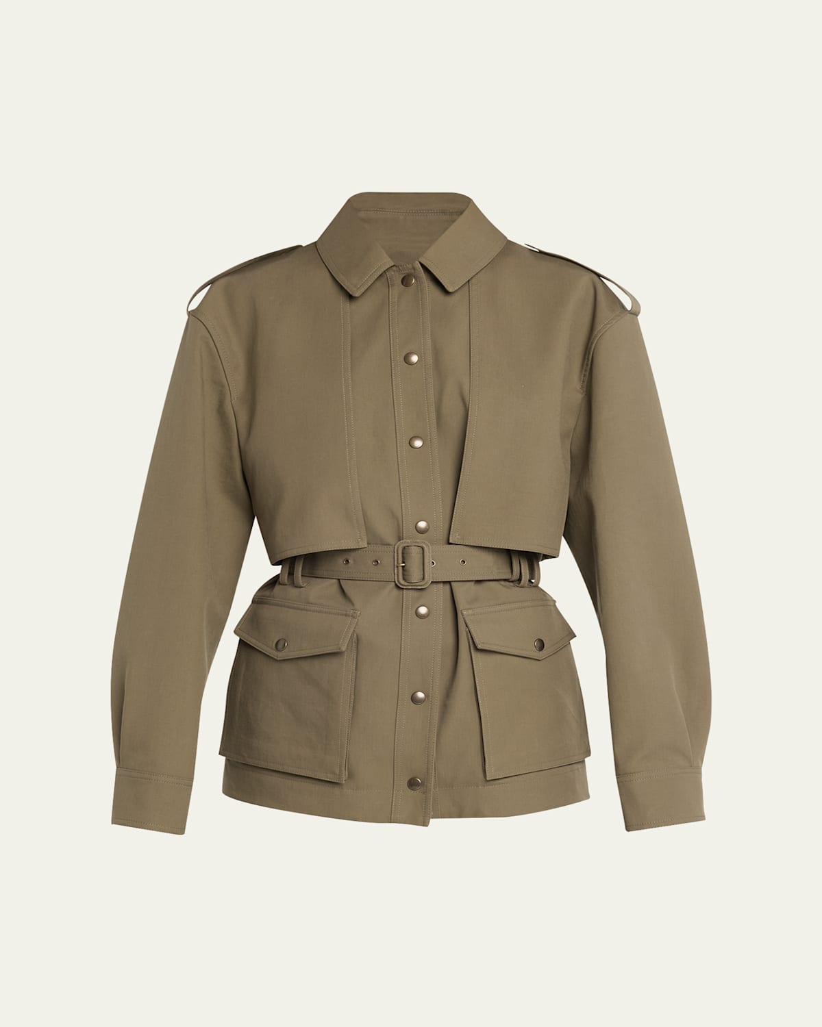 Belted Long-Sleeve Button-Down Jacket