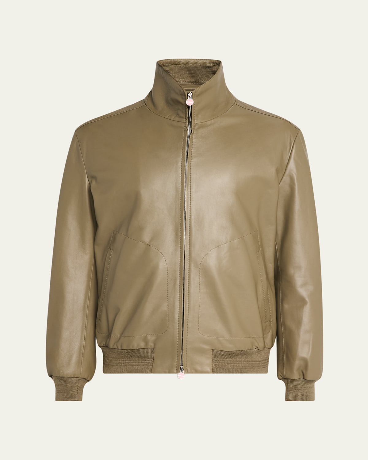 Men's Leather Full-Zip Bomber Jacket