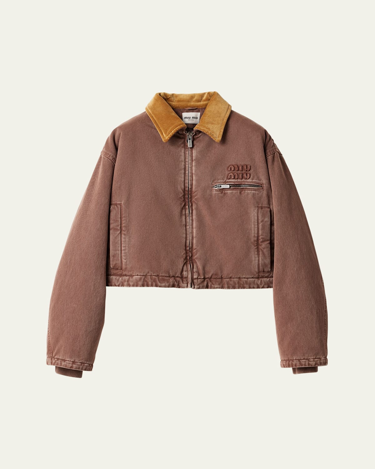 Zip-Up Corduroy Collar Crop Padded Bomber Jacket