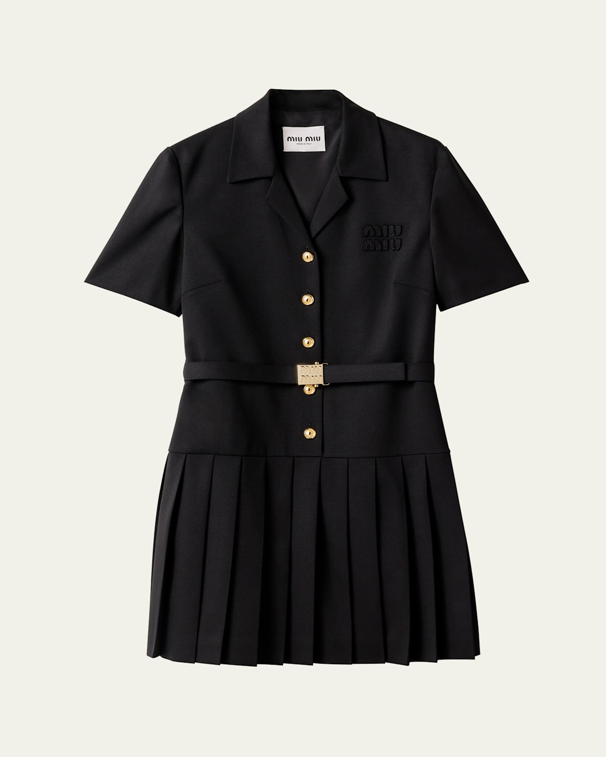 Short-Sleeve Button-Down Belted Mini Shirtdress