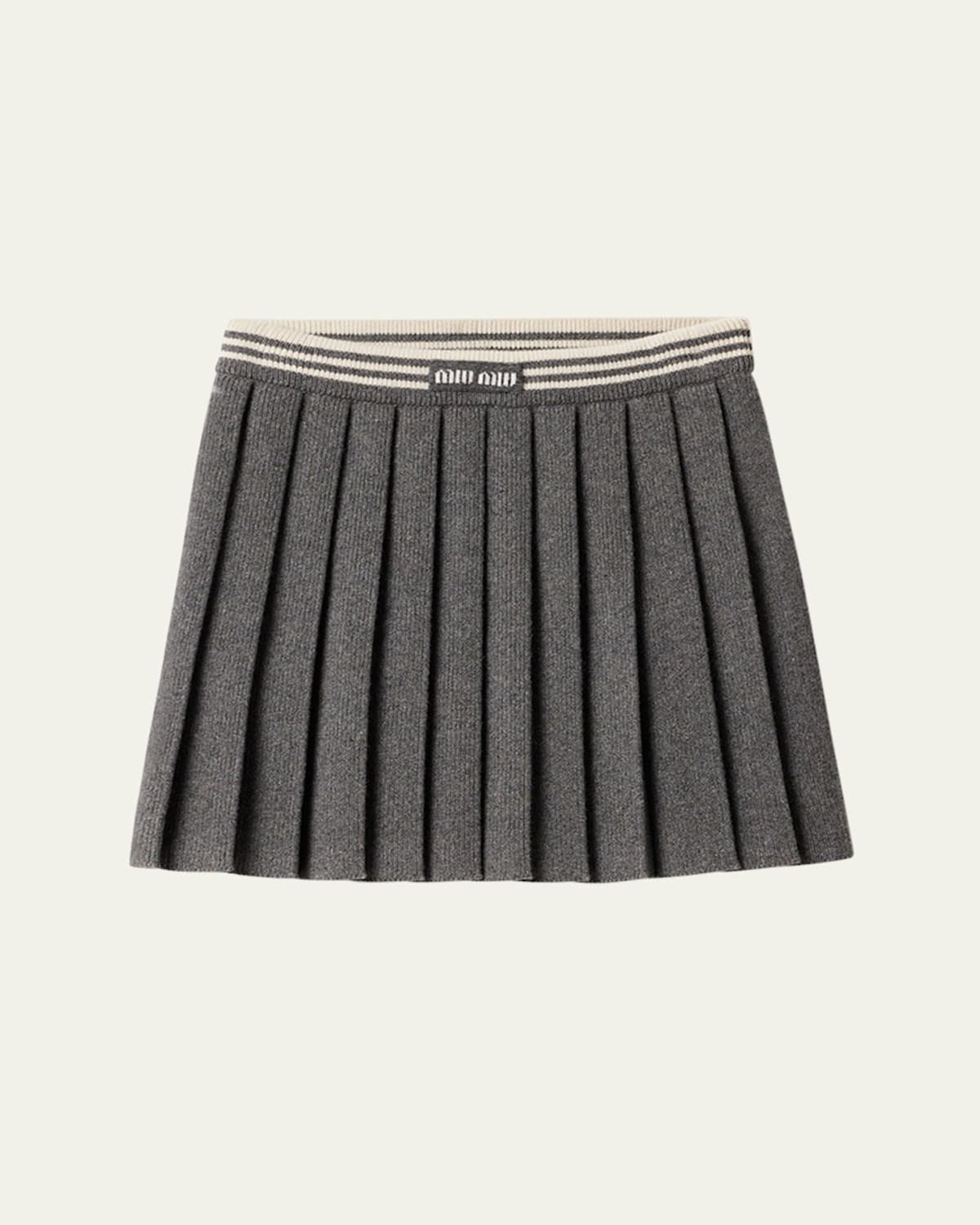 Miu Miu Mini Pleated Cashmere Wool Skirt In F0480 Ardesia