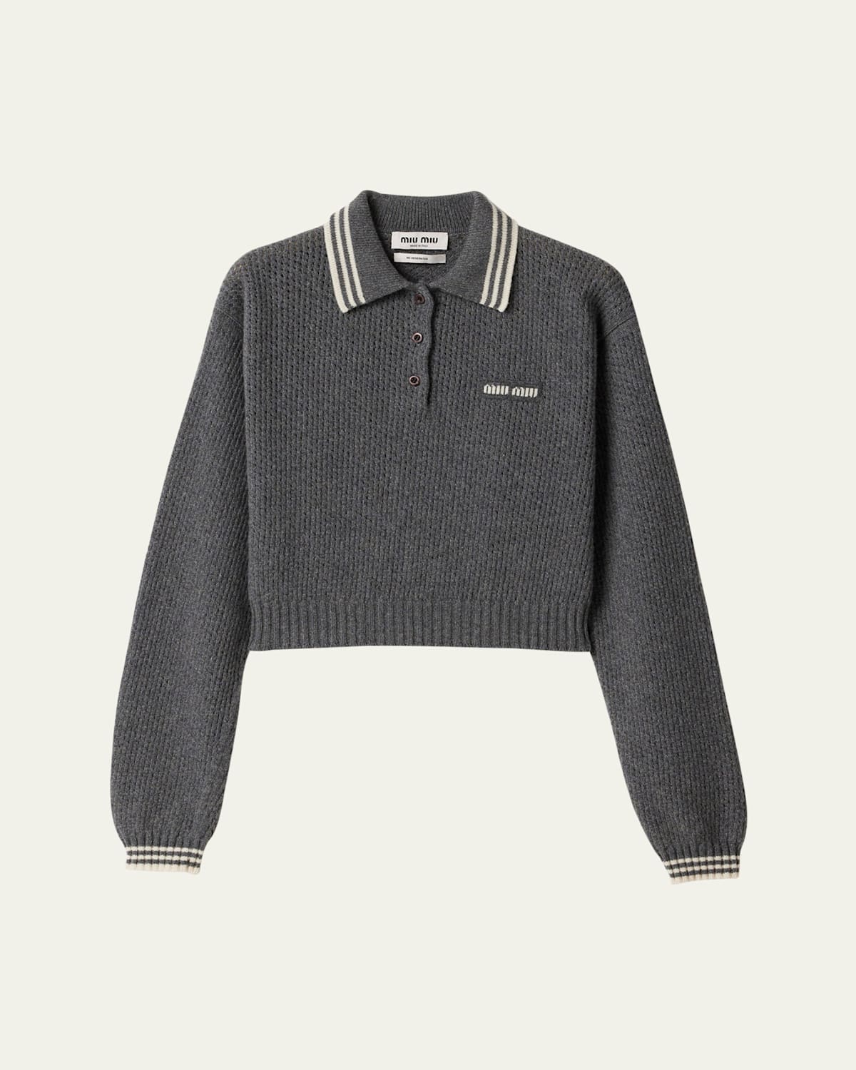 Miu Miu Long-sleeve Cropped Polo Sweater In F0480 Ardesia