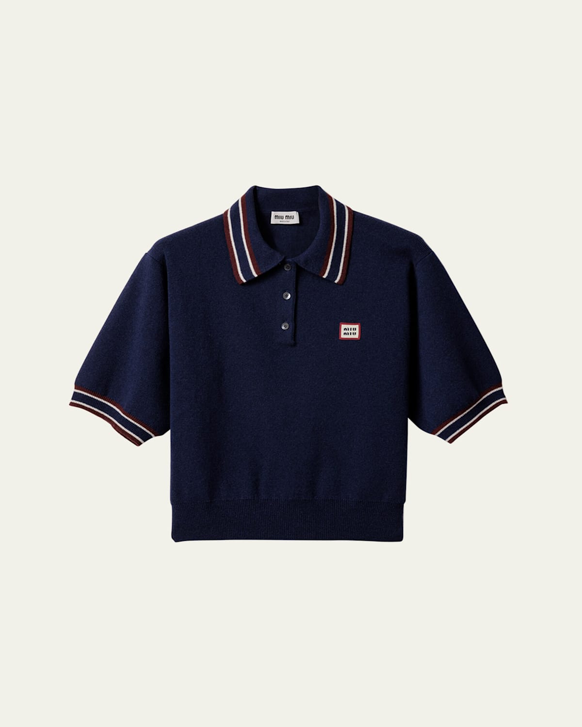 Short-Sleeve Wool Cashmere Polo Sweater