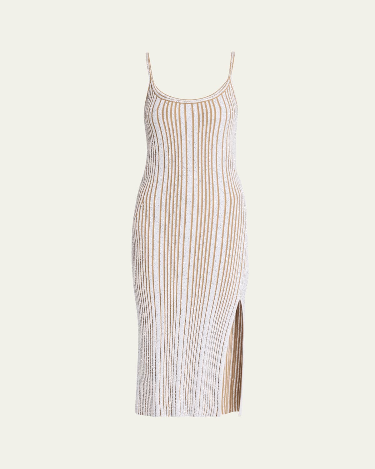 Sleeveless Paillette Rib Slit Midi Dress