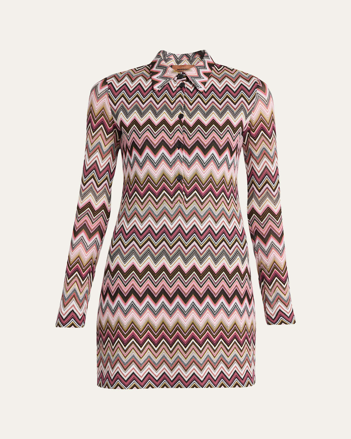 Shop Missoni Zigzag Polo Mini Dress In S91n6-multicolor Red
