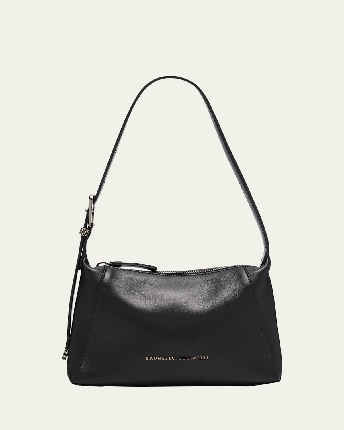 BRUNELLO CUCINELLI BUCKLE ZIP LEATHER SHOULDER BAG 