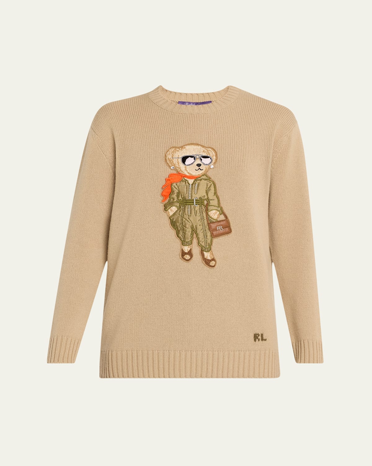 Polo Ralph Lauren Aviator Bear Cashmere Sweater In Tan