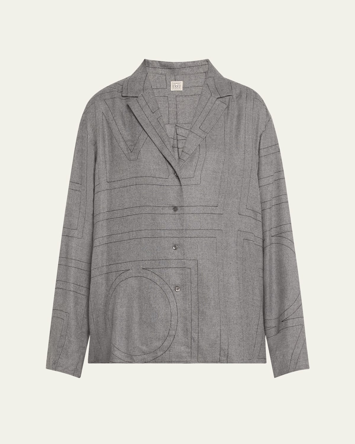 Totême Toteme Monogram Embroidered Flannel Pajama Top In Dark Grey