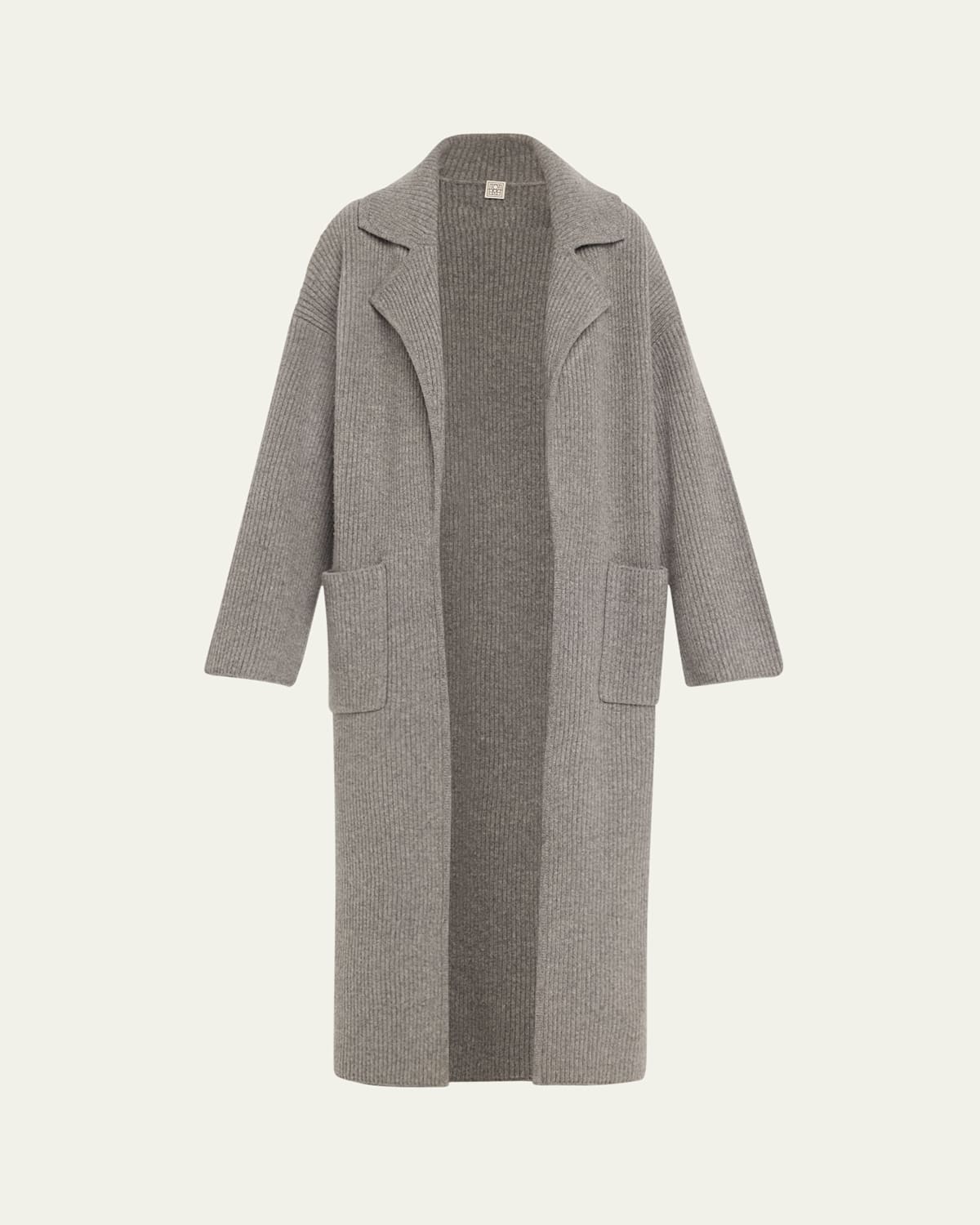 Shop Totême Long Ribbed Wool Cardigan Coat In Open Grey