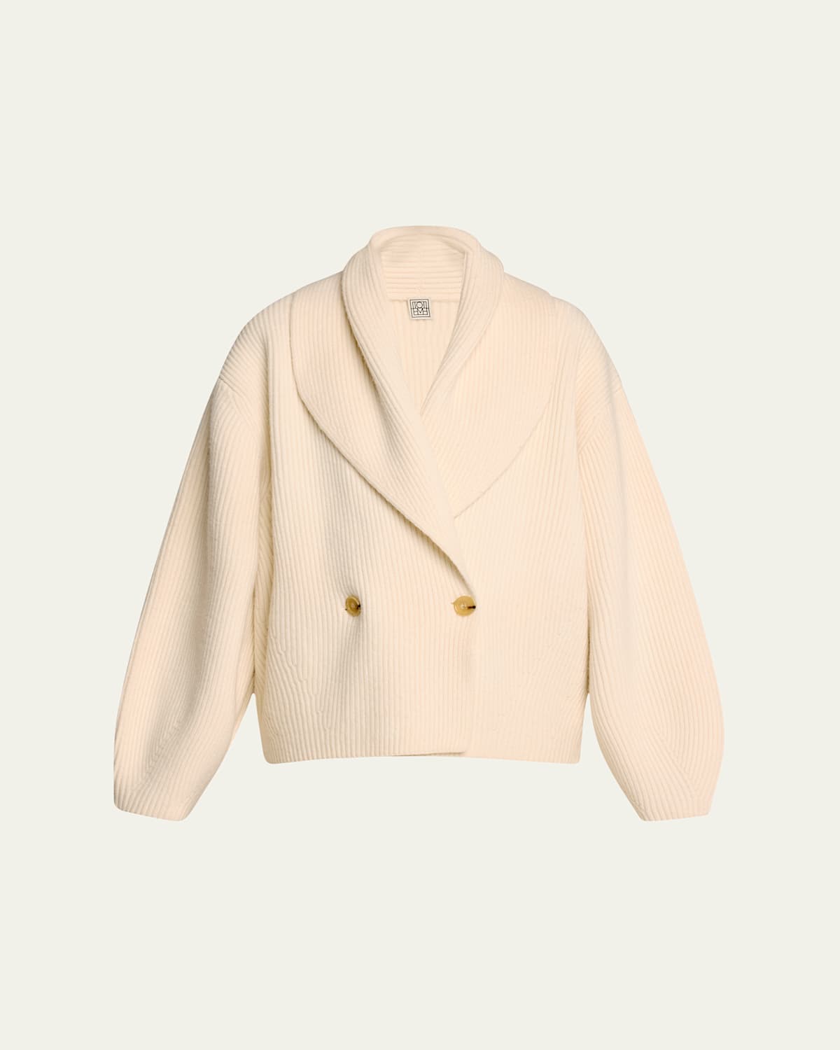 Totême Oversized Shawl Double-breasted Wool Cardigan In Open White