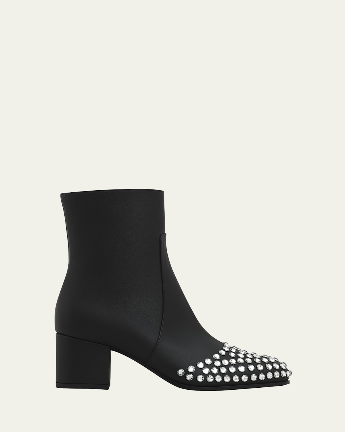 Leather Crystal Stud Cap-Toe Ankle Booties