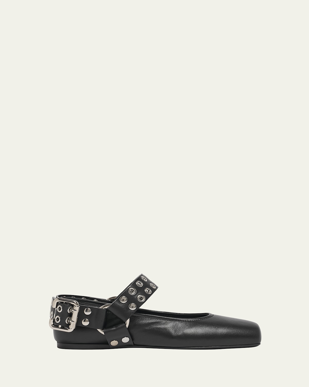 Shop Alaïa Leather Grommet Harness Ballerina Flats In Noir