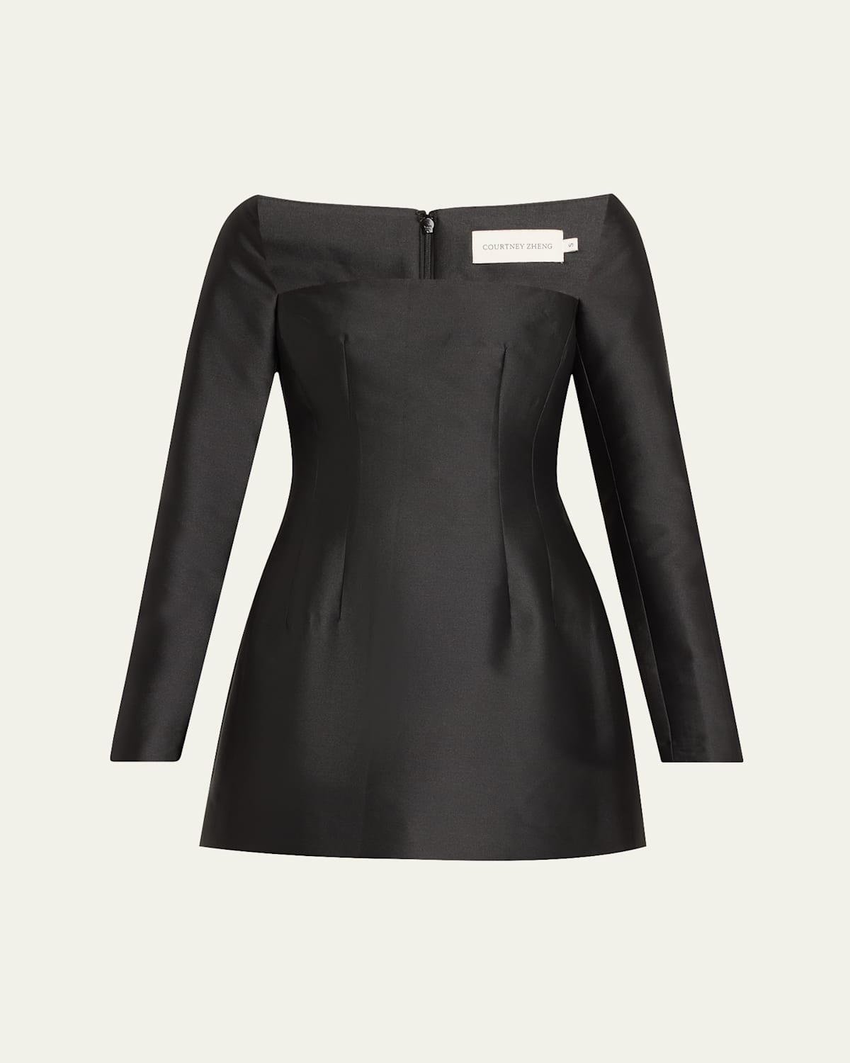 Wide-Neck Long-Sleeve Mini Dress