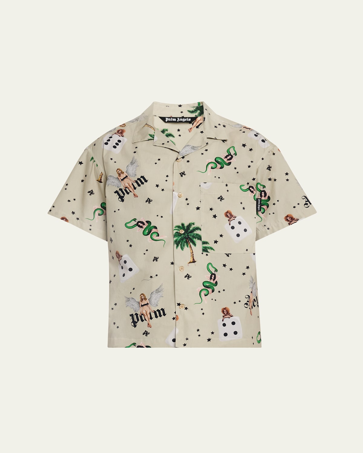 Palm Angels Men's Dice And Charm-print Camp Shirt In Ivory
