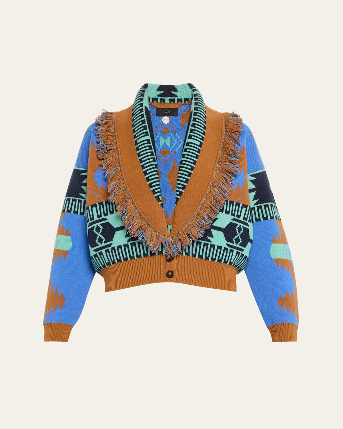 Icon Jacquard Fringe Wool Cashmere Bomber Cardigan