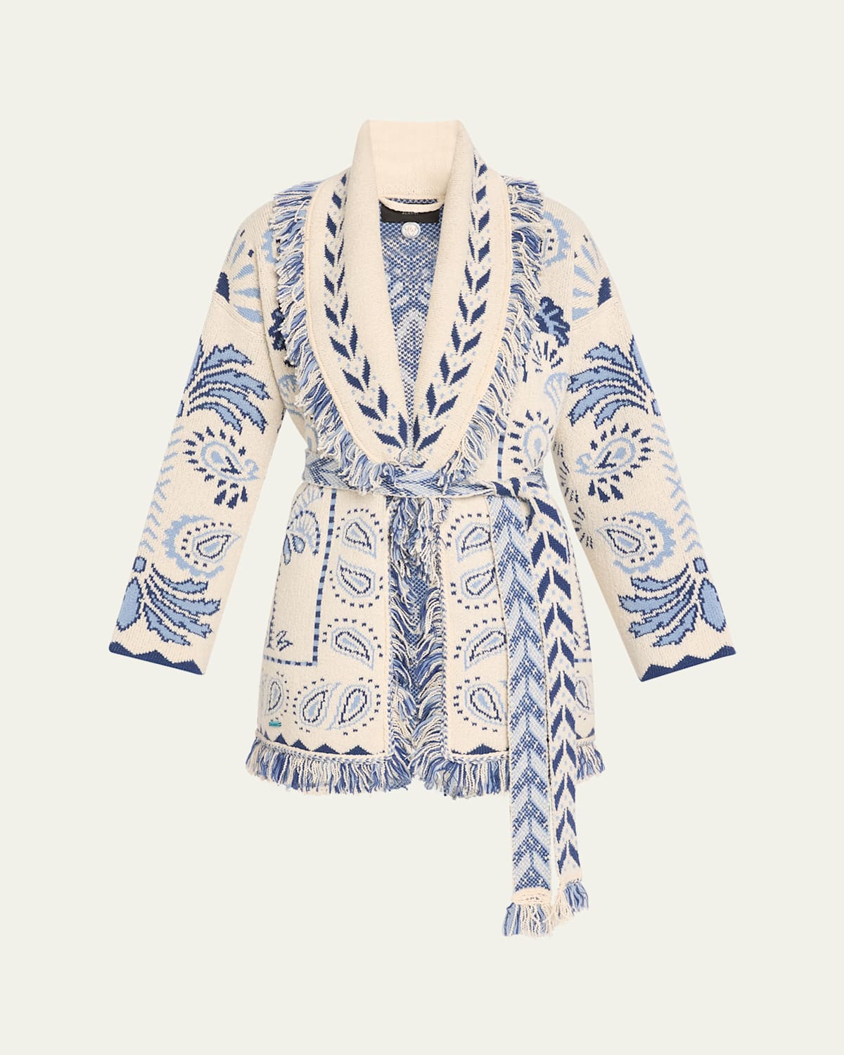 Alanui Wild Wonder Foulard Wool And Cotton Cardigan In Chalk-indigo