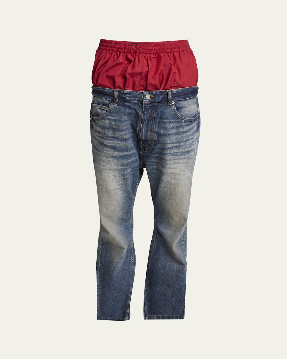 Men's Double-Layer Denim and Nylon Pants
