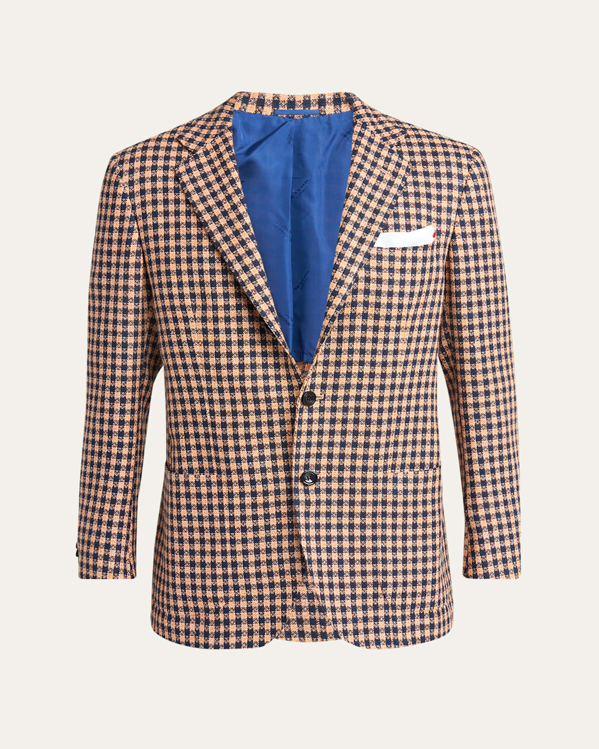 Kiton Men's Cashmere-linen Gingham Sport Coat In Blu Mult