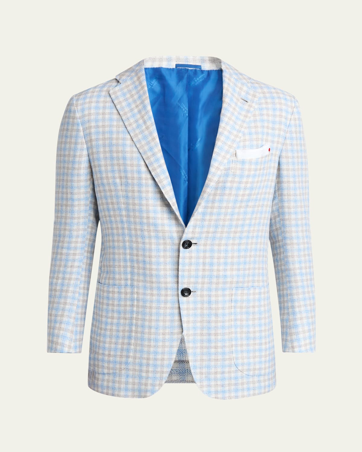 Kiton Men's Cashmere-linen Check Sport Coat In Lt Blu Mult