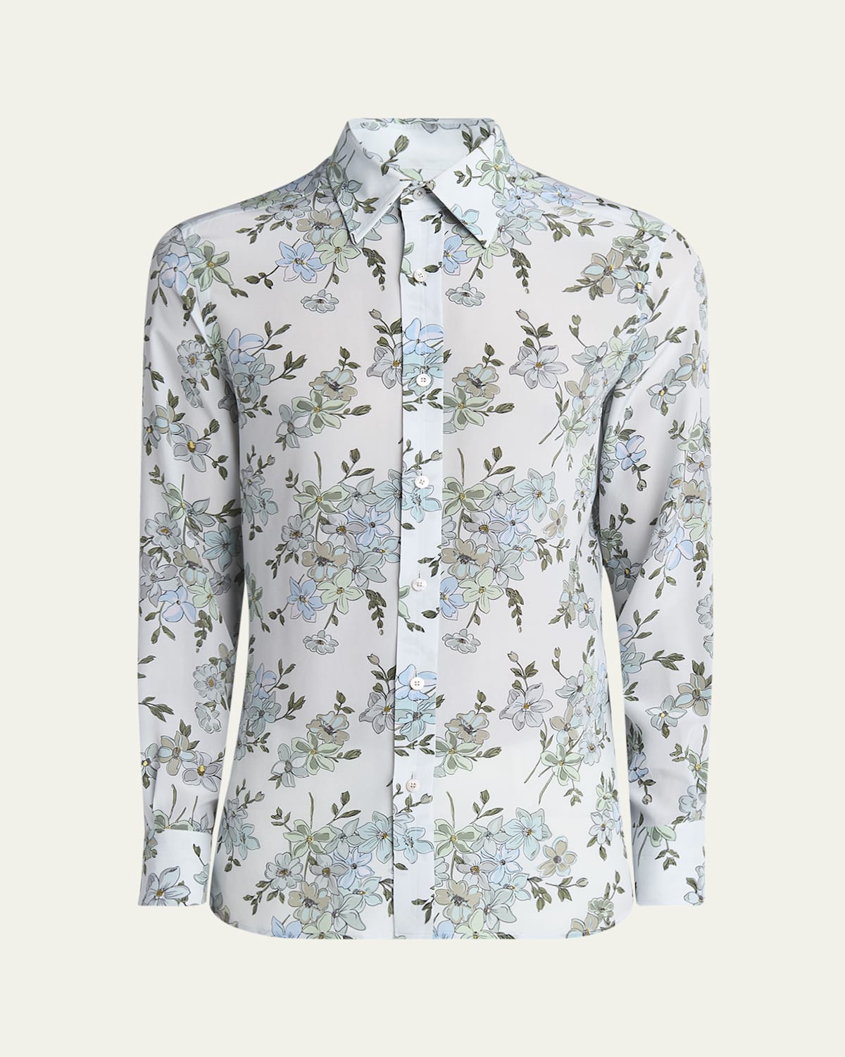 Tom Ford Men's St Tropez Silk Floral Sport Shirt In Grey &amp; Navy