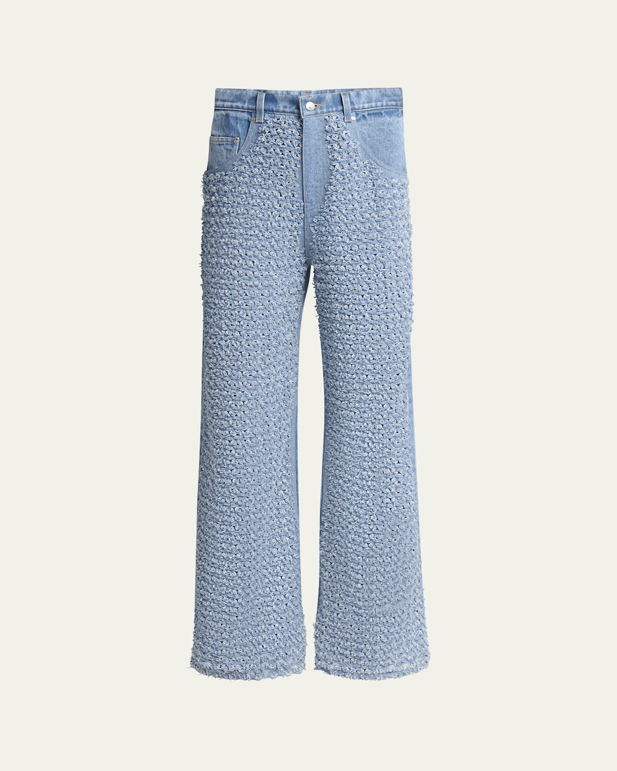 Stella Mccartney Distressed Boucle Denim Wide-leg Jeans In Light Blue
