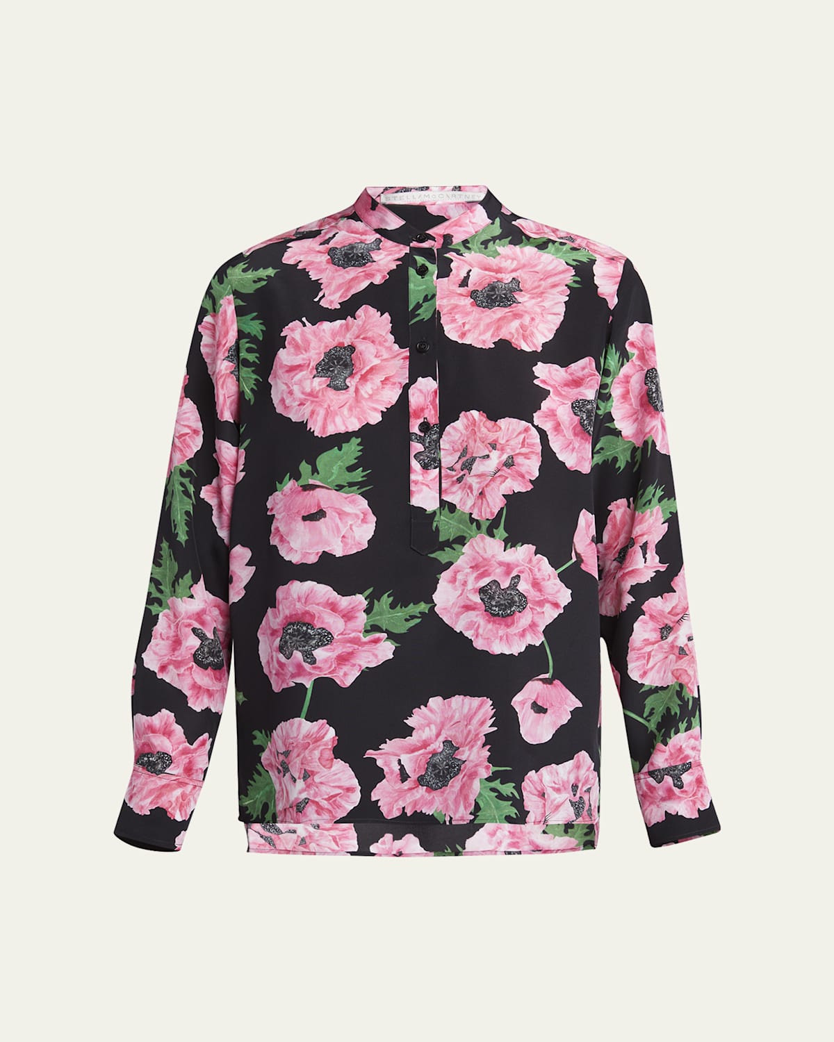 Stella Mccartney Iconic Poppy Print Silk Button-up Shirt In Pink Black