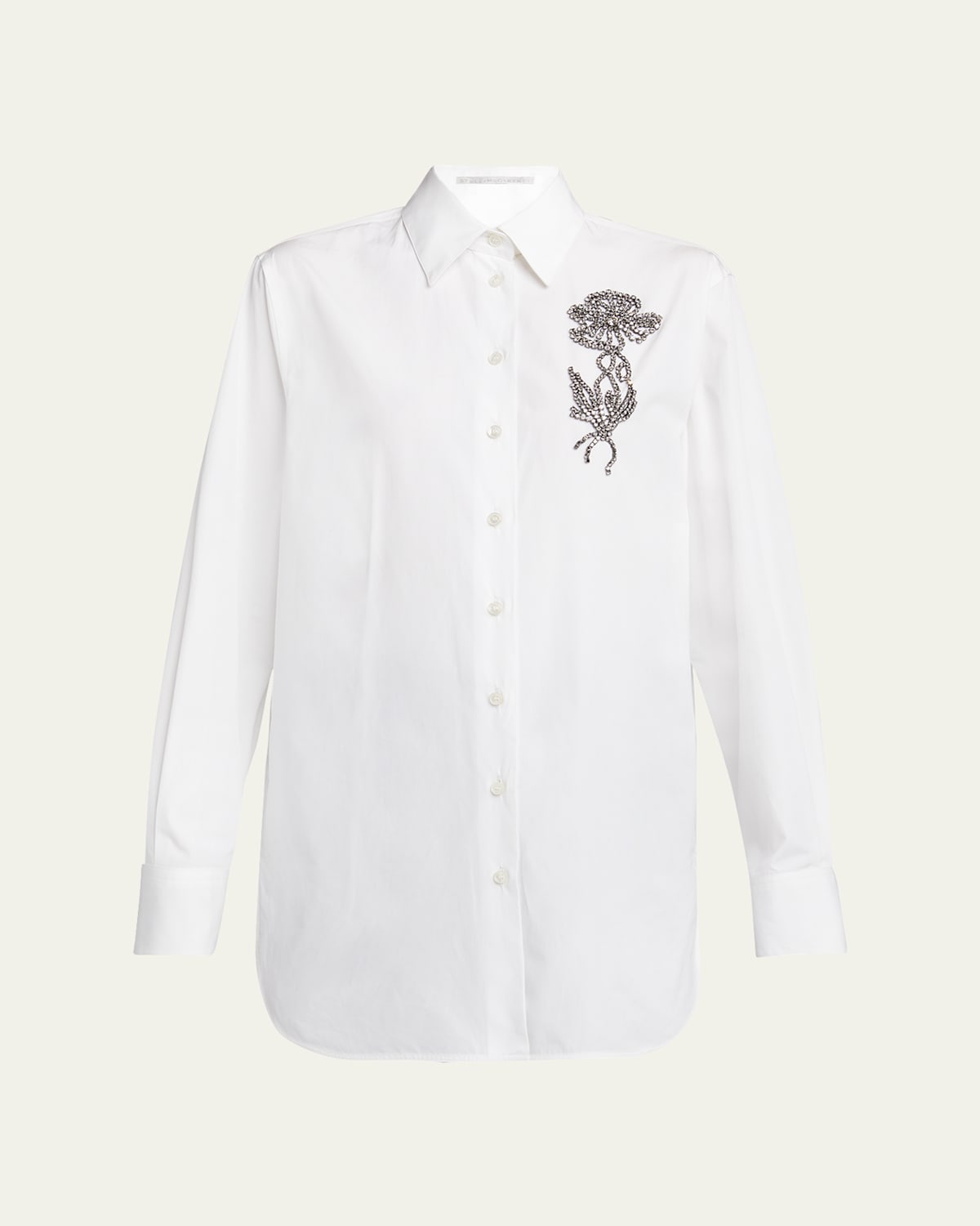 Stella Mccartney Crystal Floral Embroidered Long-sleeve Blouse In Pure White