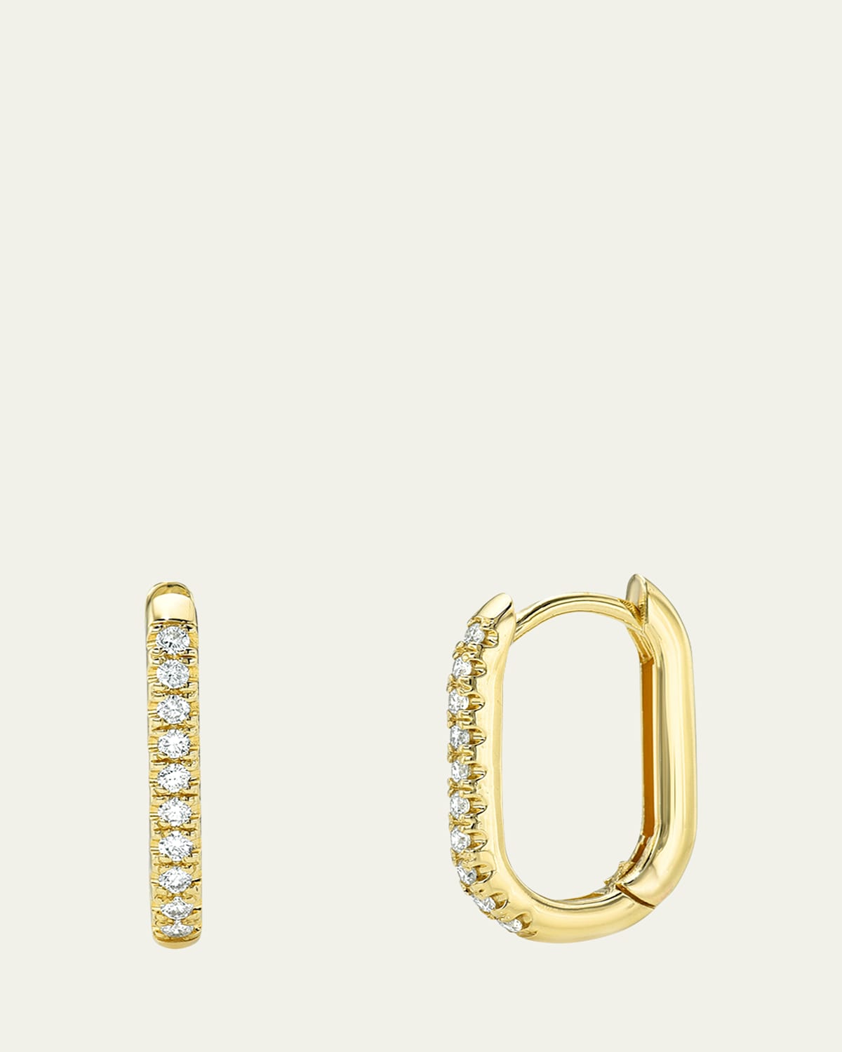 14K Yellow Gold Diamond Oval Hoop Earrings