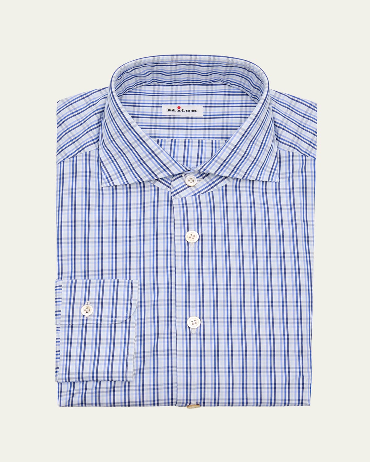 KITON MEN'S COTTON GRAPH CHECK DRESS SHIRT 