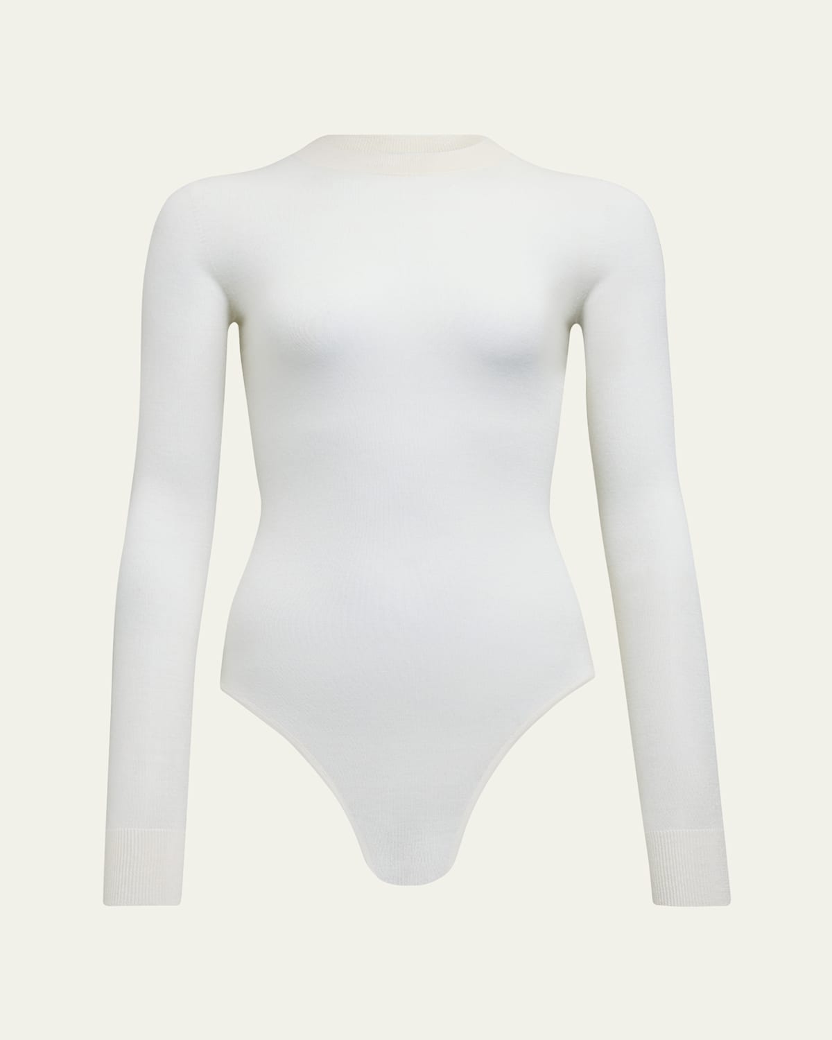 Shop Alaïa Mockneck Long Sleeve Cashmere Bodysuit In Blanc Casse