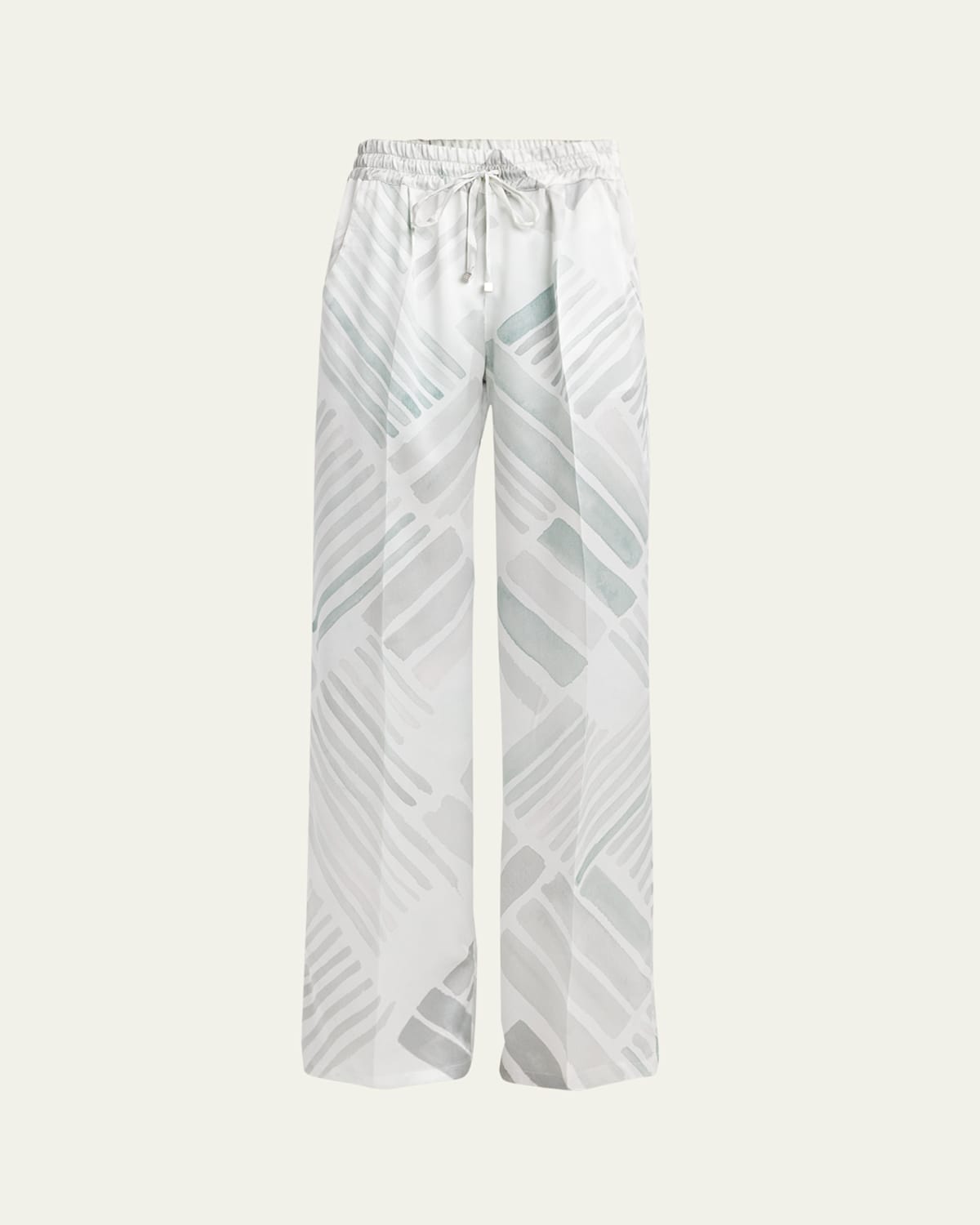 Abstract Drawstring Wide Leg Silk Trousers