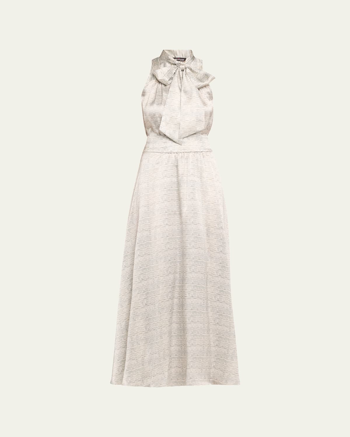Long Printed Silk Sleeveless Dress with Scarf
