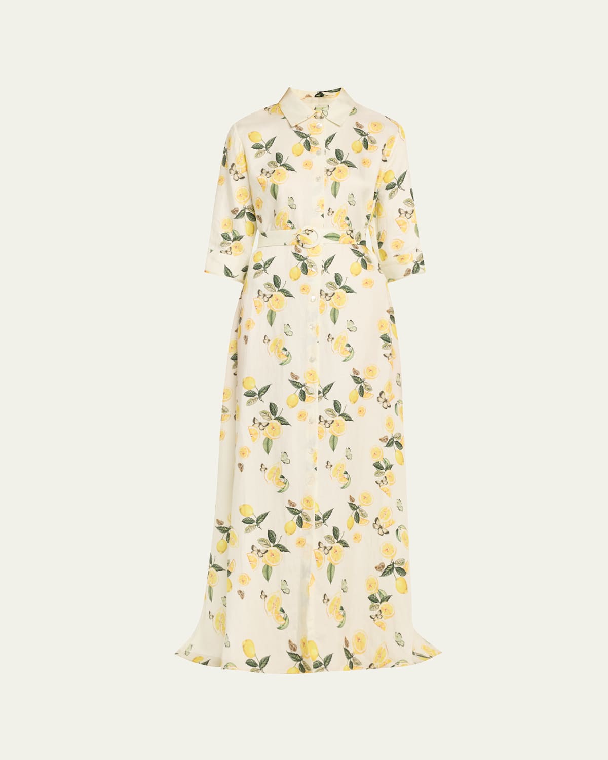 Valerie Belted Lemon-Print Maxi Shirtdress
