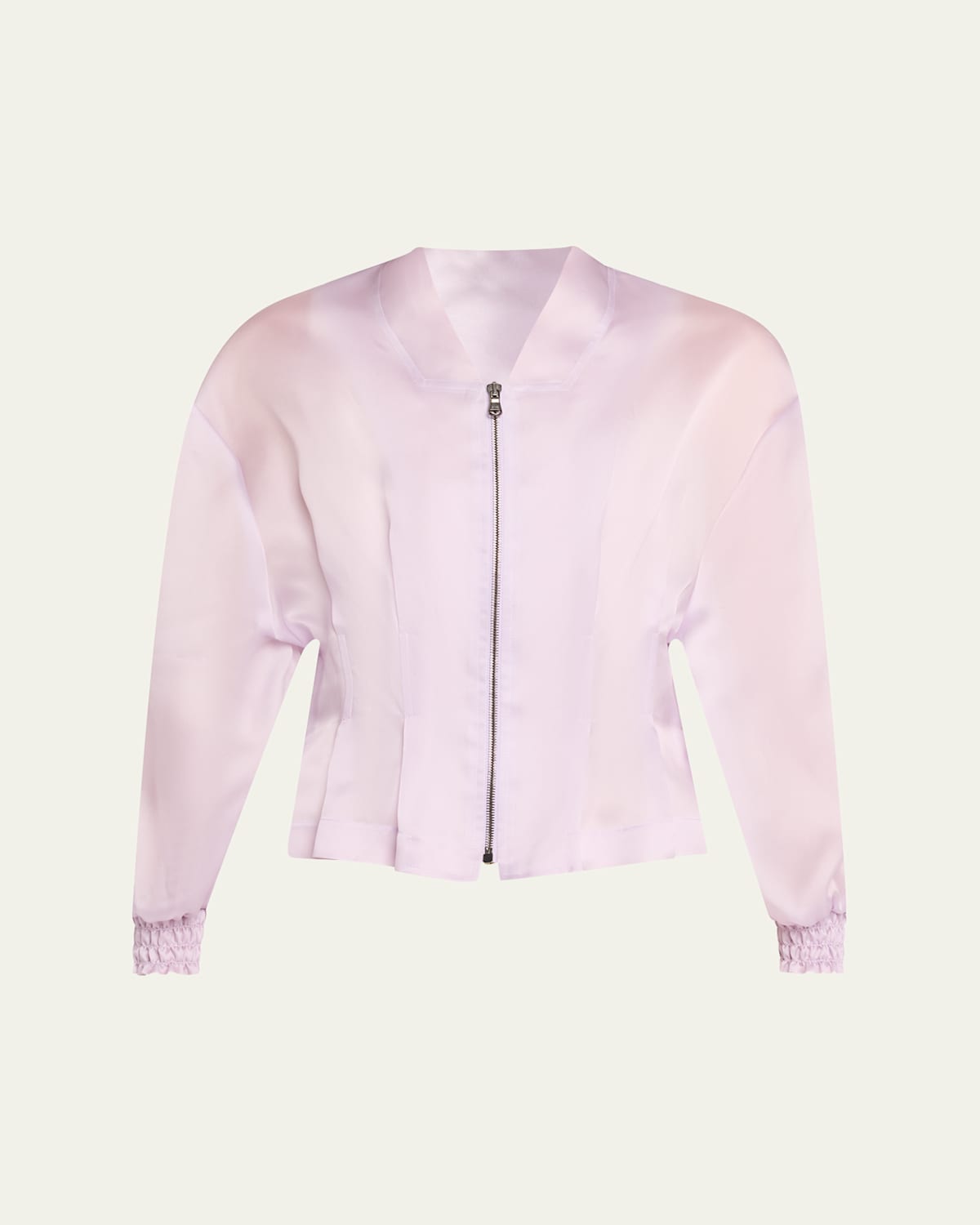 Nipped Waist Sheer Silk Bomber Jacket