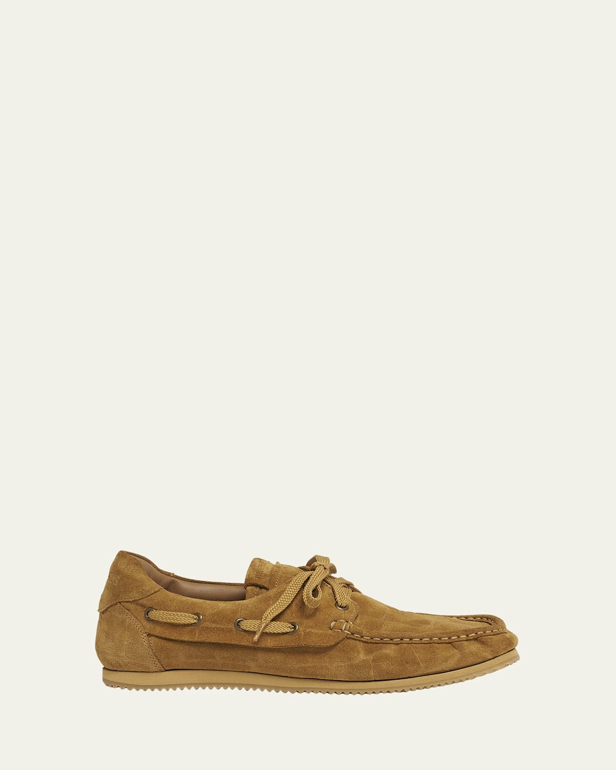 Jacquemus Moc-toe Croc-embossed Suede Boat Shoes In Camel