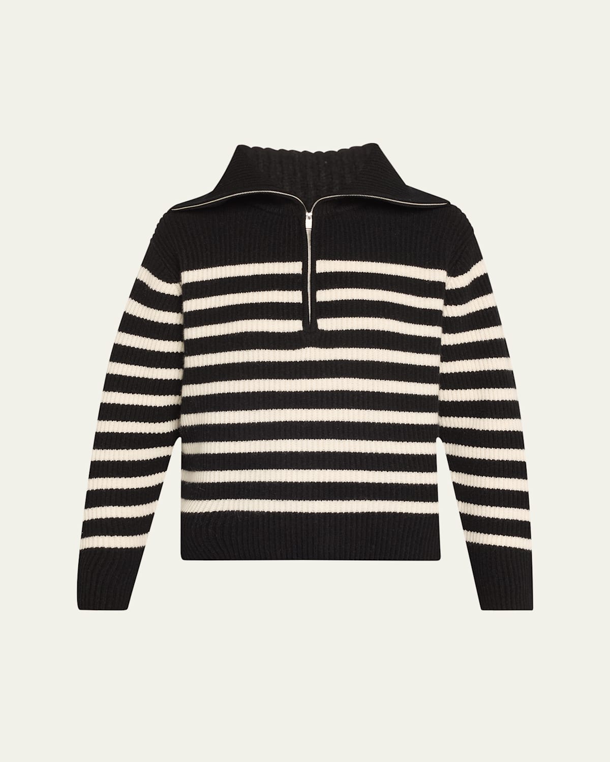 Simkhai Landry Half-zip Cashmere Sweater In Black Ivory Stripe