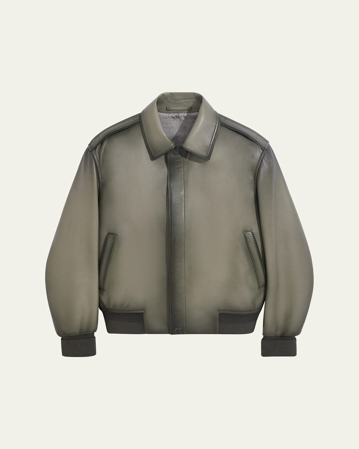 Men's Leather Hidden-Zip Bomber Jacket