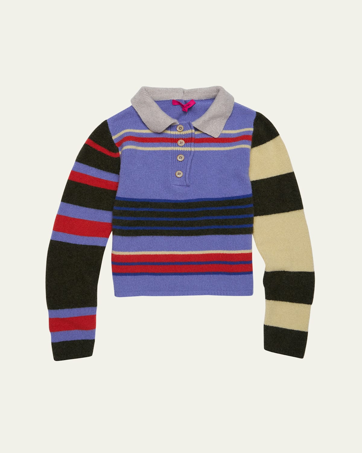 The Elder Statesman Chaos Stripe Fitted Polo Cashmere Sweater In Nwoanmpr