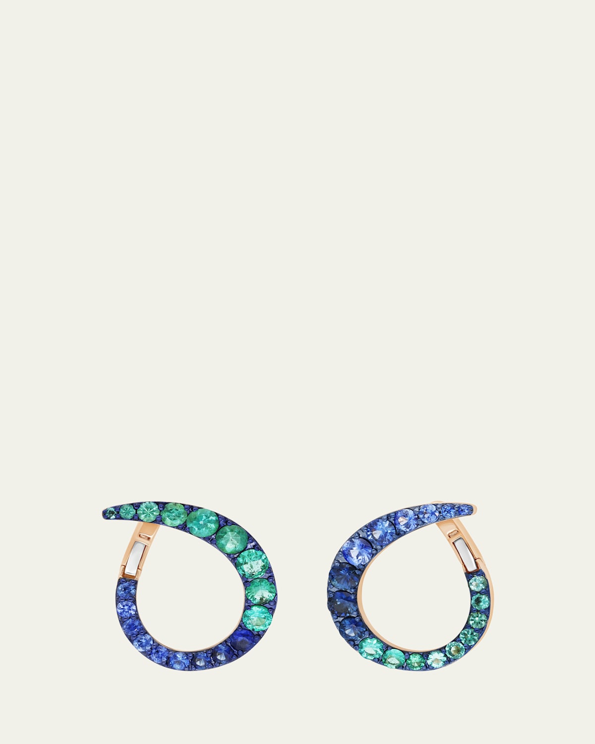 18K Rose Gold Grand Radiant Emerald and Sapphire Hoop Earrings