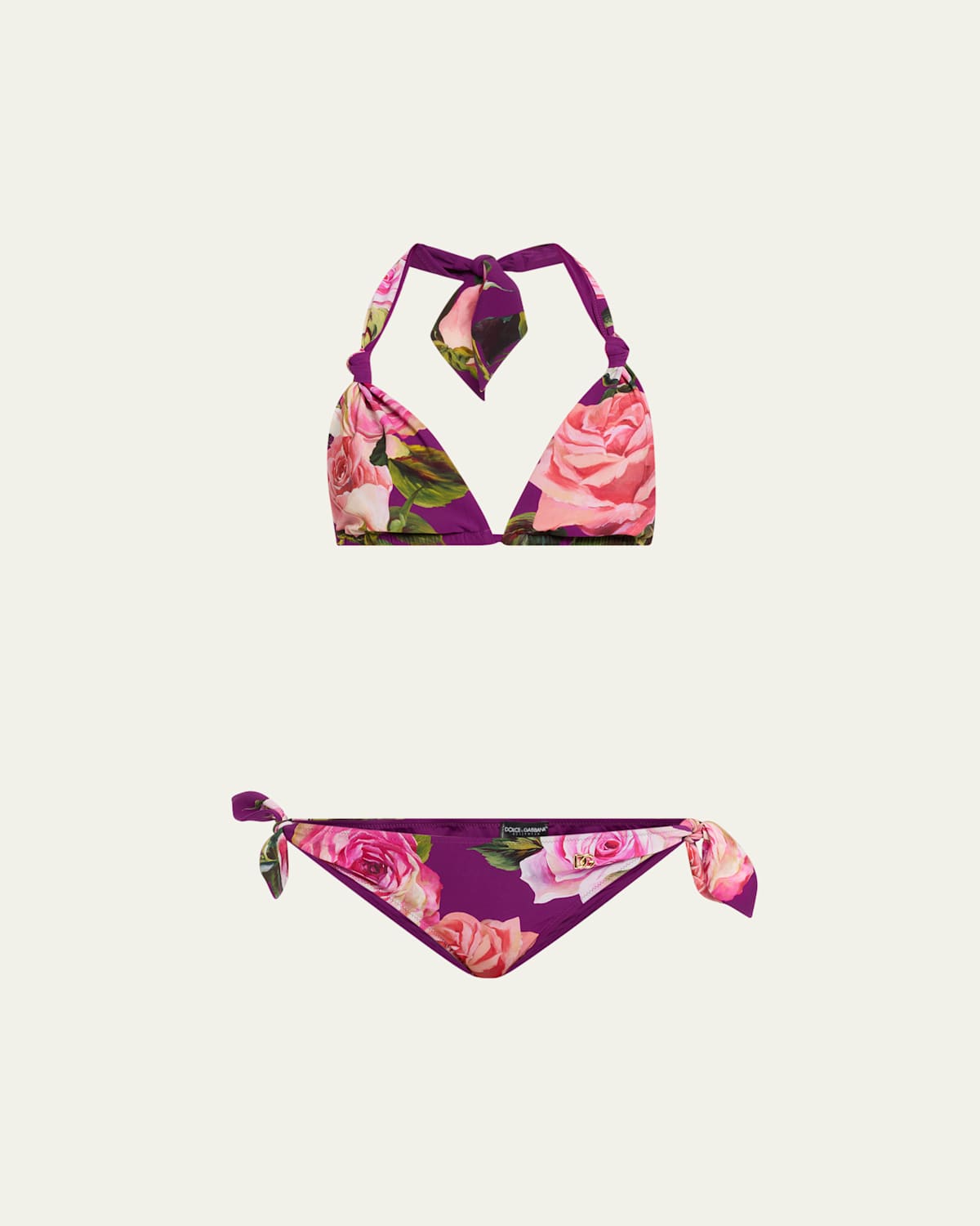 Dolce & Gabbana Rose-printed Two-piece Swimsuit In Rose Rosa Fviola