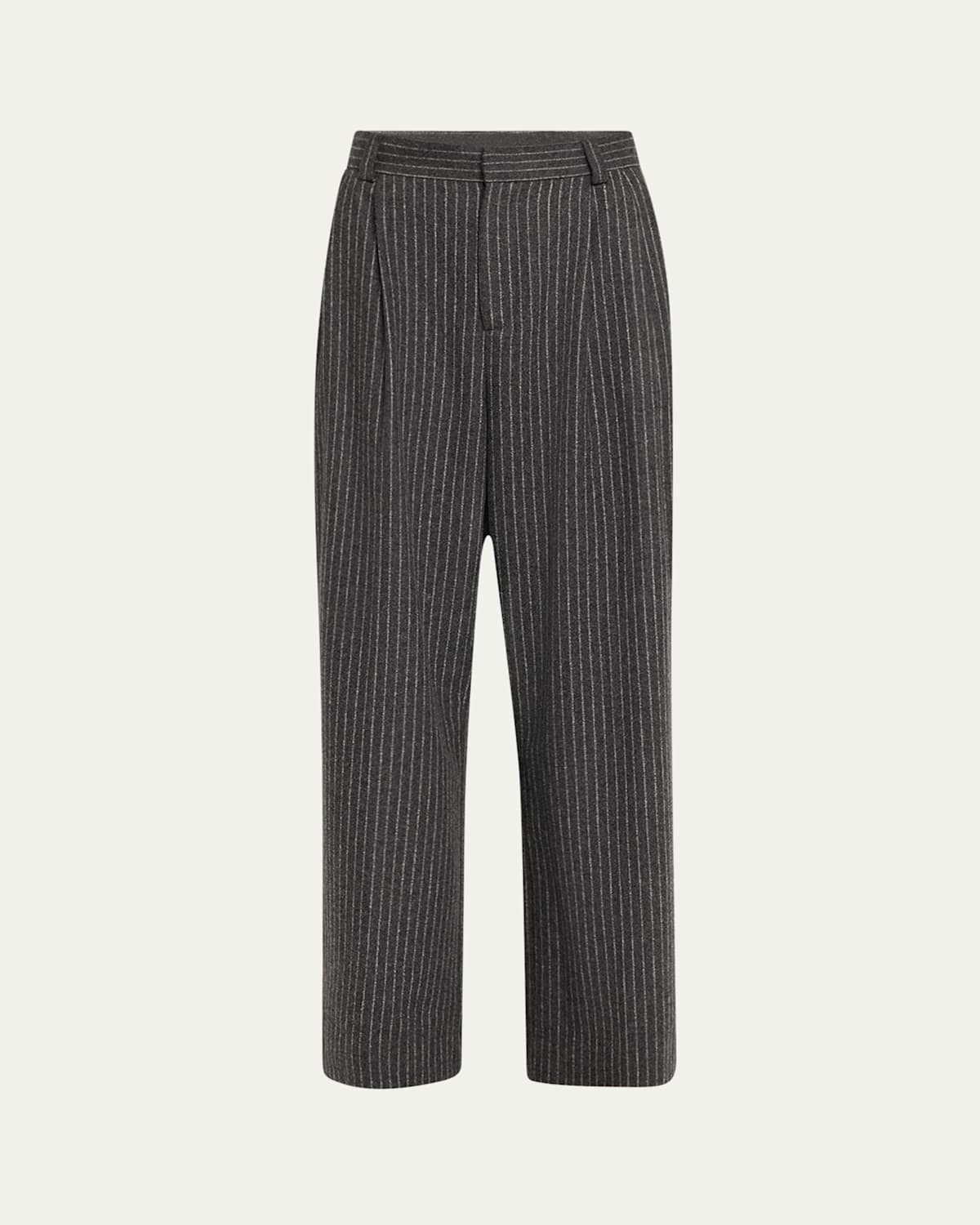Pleated Pinstripe Relaxed-Fit Trousers