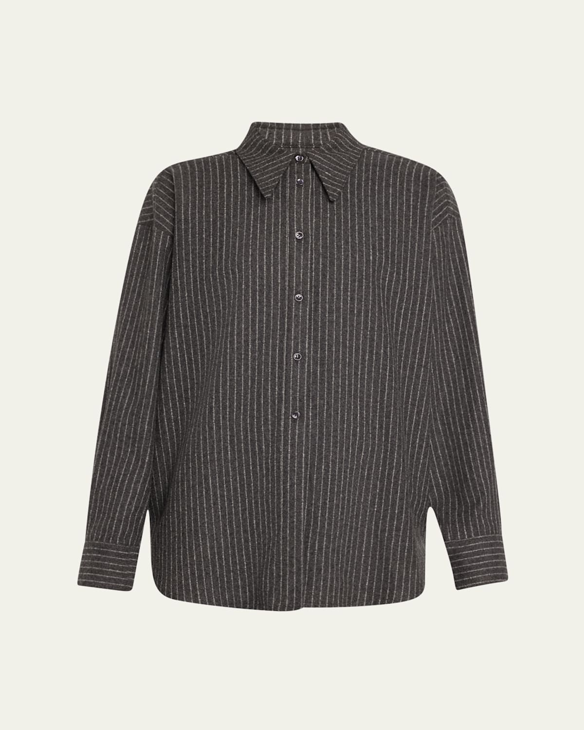 Pinstripe Pointy Collar Overshirt