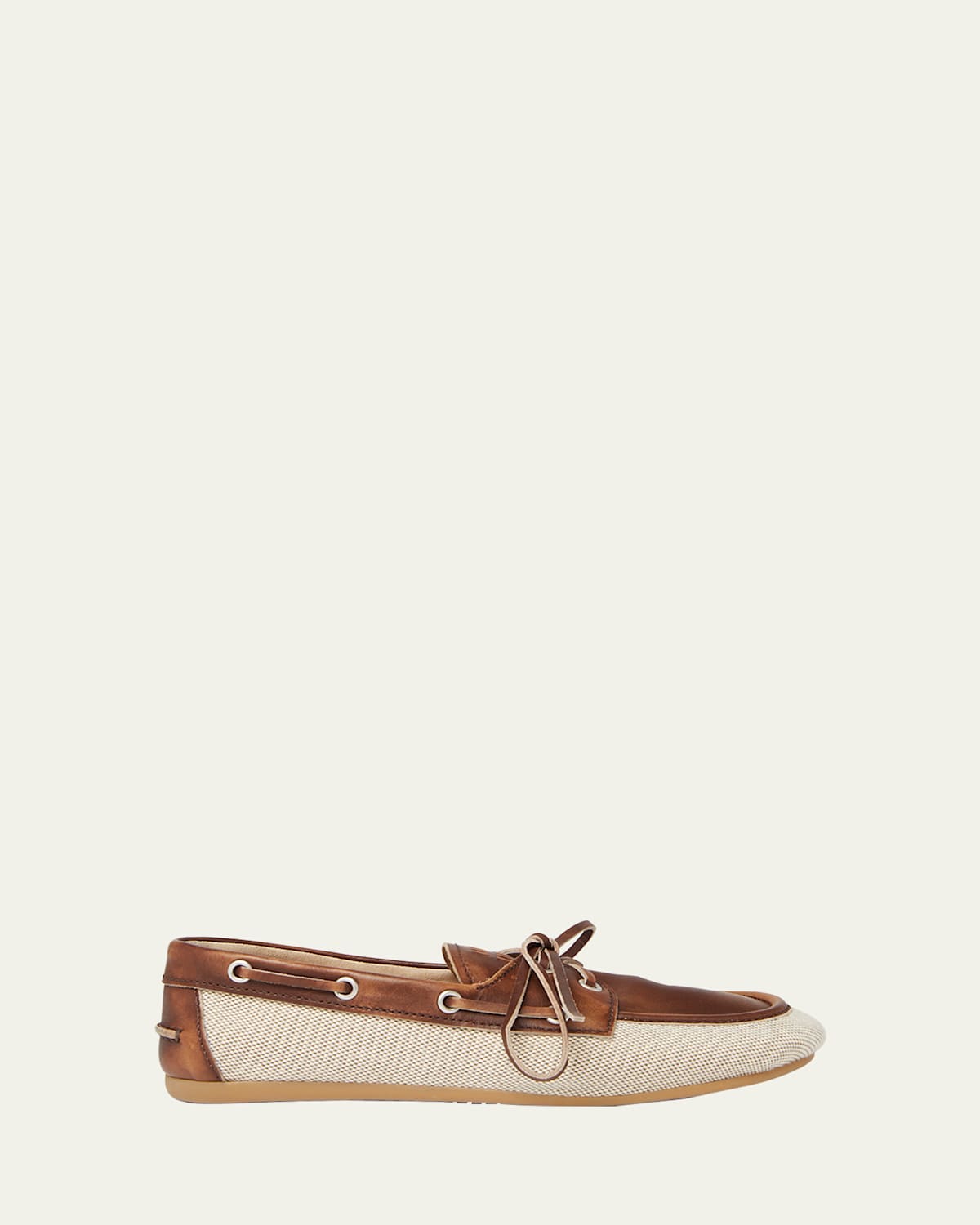 MIU MIU BOW CANVAS LEATHER BOAT SHOES 