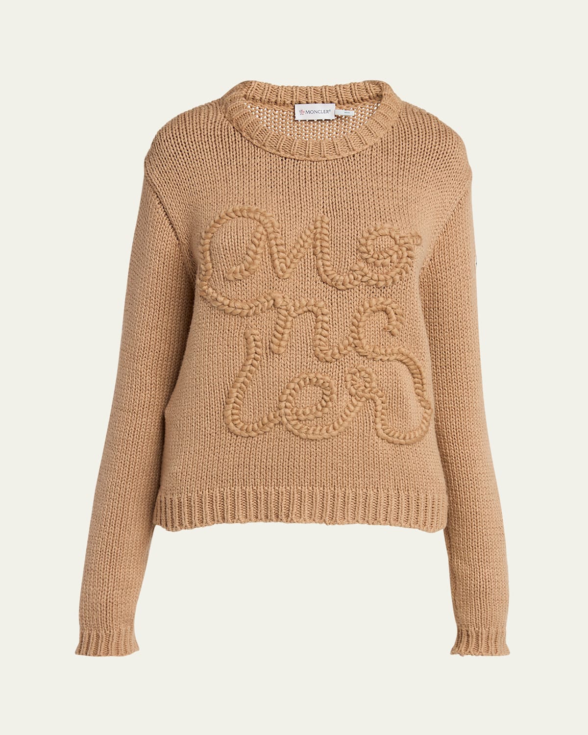 Shop Moncler Crewneck Logo Sweater In Beige