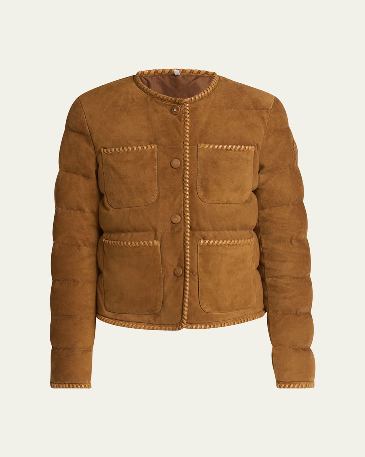 Shop Moncler Lassay Quilted Suede Jacket